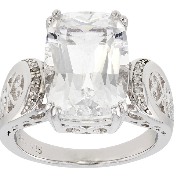 White crystal quartz rhodium over sterling silver ring 5.32ctw Solitaire Ring - Picture 1 of 9